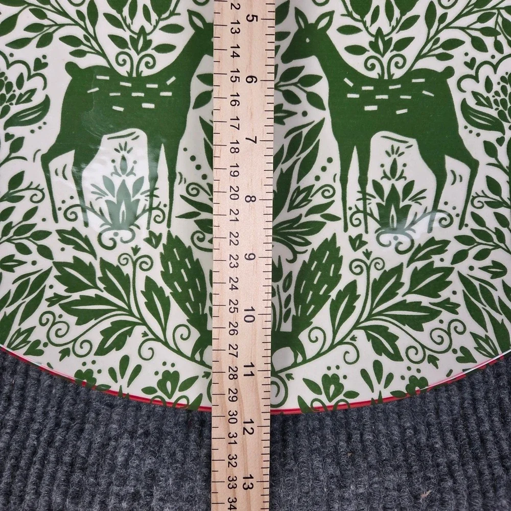 Viva by Vietri Mistletoe Oval Platter Green Deer Bird Folk Art VMIL-003024 15in